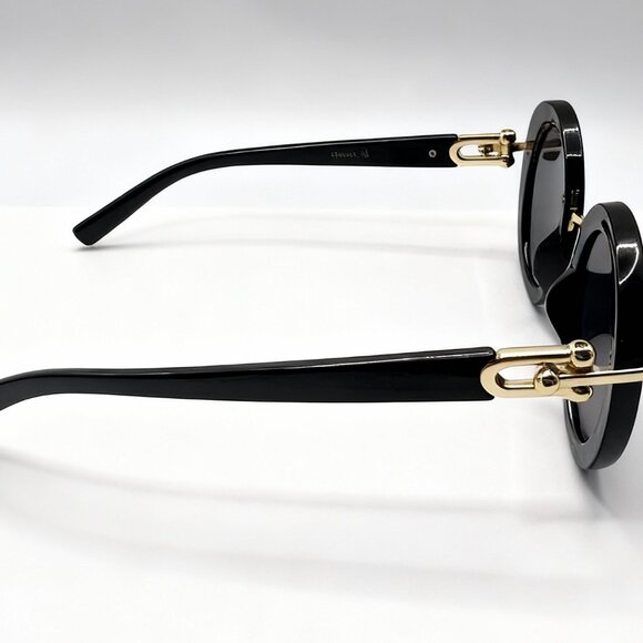 NEW JETSET Iconic Glam Trendy Designer Polarized Round Sunglasses - Black Gold - Picture 4 of 5